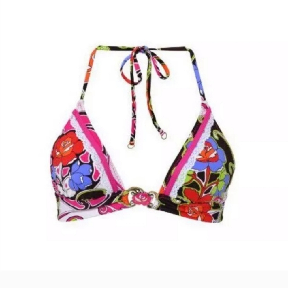 NWT Betsey Johnson Pink Deco Rose Bikini Top. 